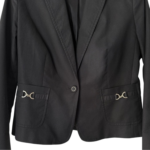 Talbots Horsebit Blazer Size 8 Black Cotton Pique Preppy Equestrian - Picture 5 of 10